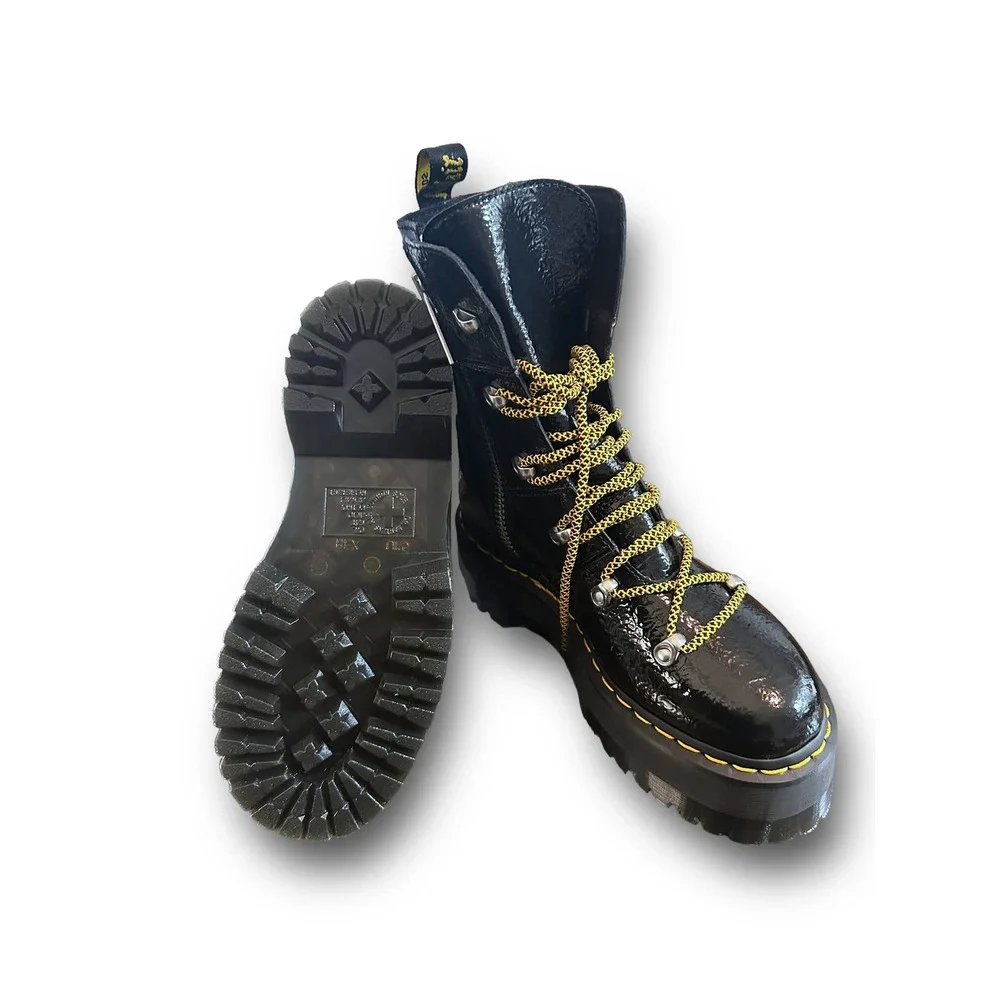Dr. Martens Ghilana Max Distressed Patent Leather Platform‎ Boots Size: 7